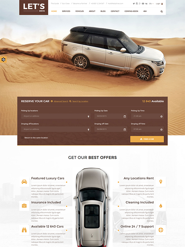 Lets Drive PSD Template: Boost Your Car Rental and Sale Business